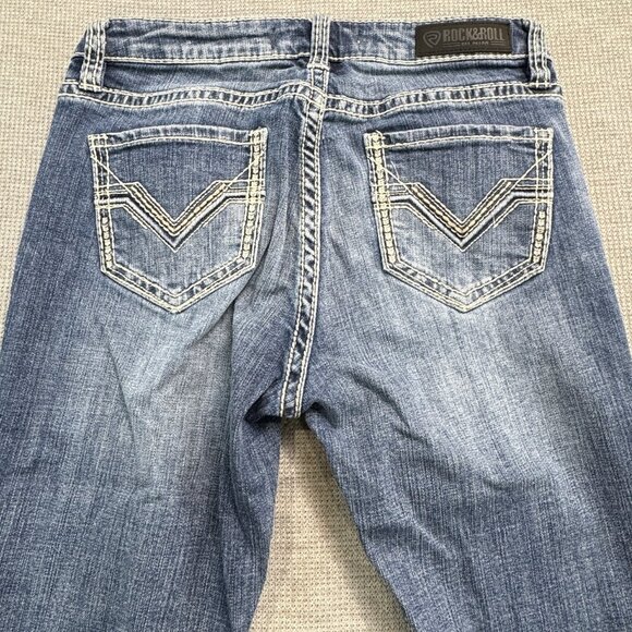 Rock & Roll Denim Womens Blue Jeans Mid Rise Riding Bootcut Leg Cowgirl W26 L36 - Picture 4 of 13
